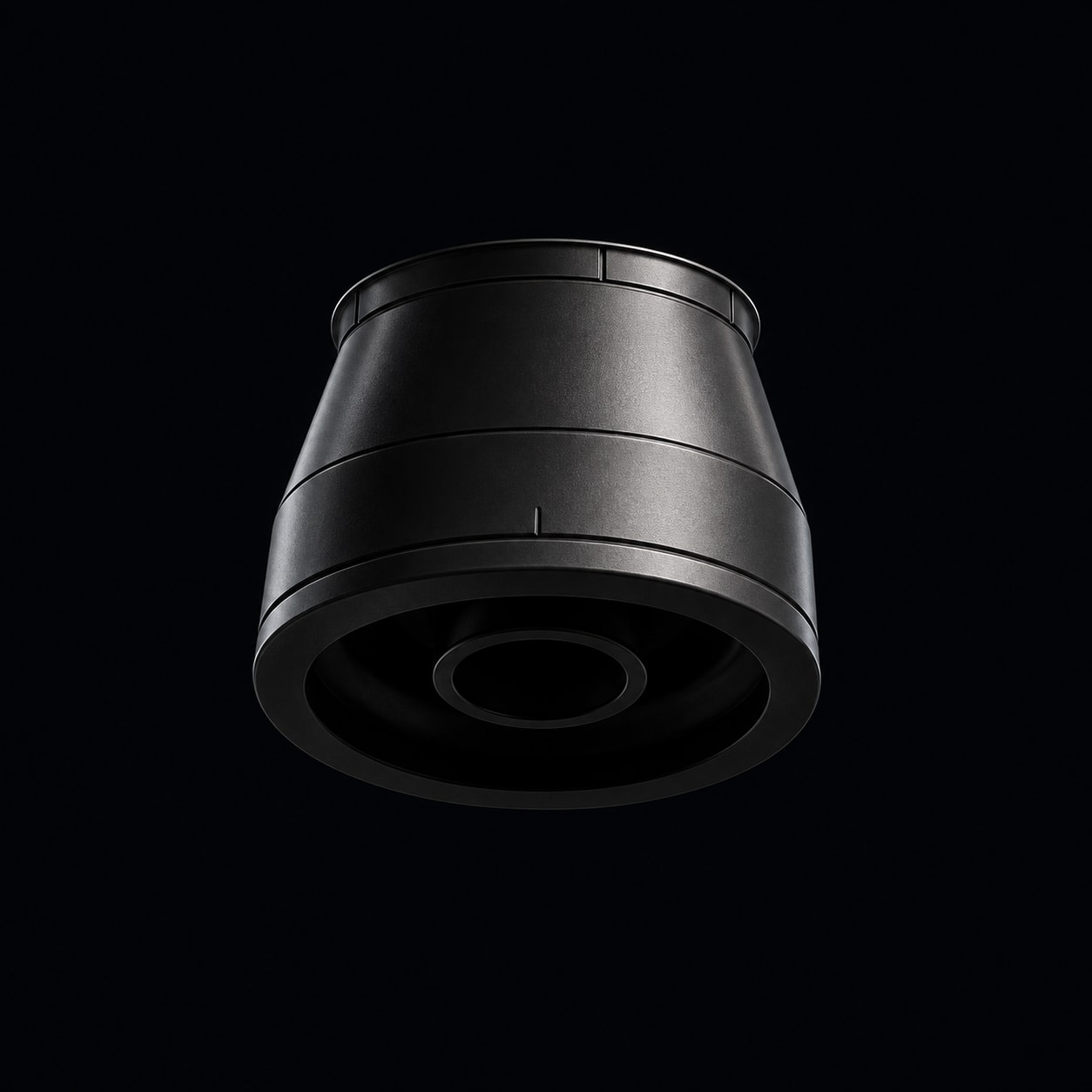 CG of the complete short black Nicolaus 1 engine exterior, isolated with its circular opening and outer edges fully in view.